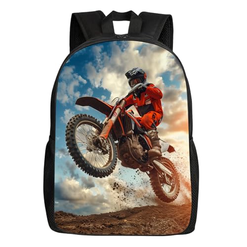 Unisex Motorcycle Backpack Motocross Sport Vehicle School Bag Motorcycle Rider Driving on The Mountains Shoulders Backpack Travel Daypacks for Women Men Teens Kids, 17 Inch