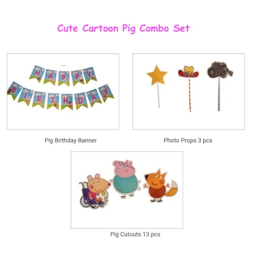 Image of Wanna Party Pig Theme Birthday Decoration Kit - Combo of 17 PCS| Banner| Cake Toppers for | Cutouts I Props for Kids Decoration Items(Paper)