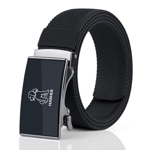 Ratchet Belt for Man,Bling Buckle with Elastic Woven Nylon Belt For Men Dress and Casual Adjustable, Trim to Fit