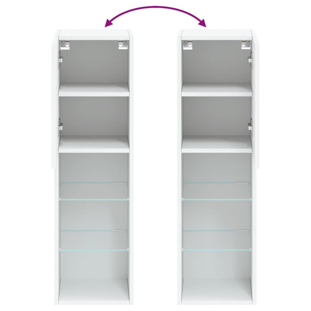 vidaXL Meuble TV avec Lumières LED, Armoire de Télévision Murale avec Rangement, Meuble Télé Suspendu Salon Salle de Séjour, Moderne, Blanc