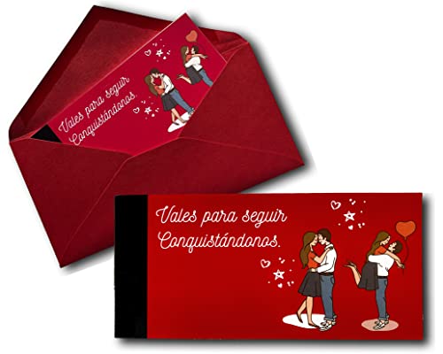 Talonario Romántico Para Parejas con Cheques en Blanco para Regalar – Regalo Original Enamorados Aniversario Novios Cumpleaños San Valentín – 20 Vales para Conquistarnos más 5 Para Personalizar.