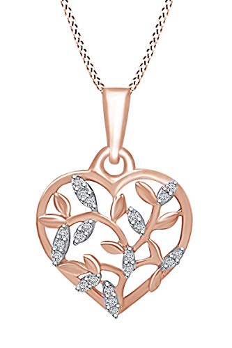 White Natural Diamond Olive Leaf Heart Pendant Necklace image