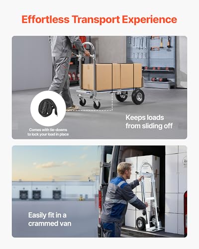 Image of VEVOR 2 in 1 Hand Truck, 1000 lbs Load Capacity for 4-Wheel Mode, Convertible Hand Truck Dolly with Non-Slip Handle & Wheels, Portable Trolley Dolly for Moving Home, Office, Warehouse, Supermarket