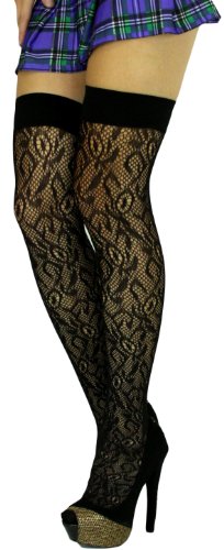 Image of ToBeInStyle Women's Sexy Nylon Versatile Fine Fishnet Thigh High Stockings w /Opaque Band