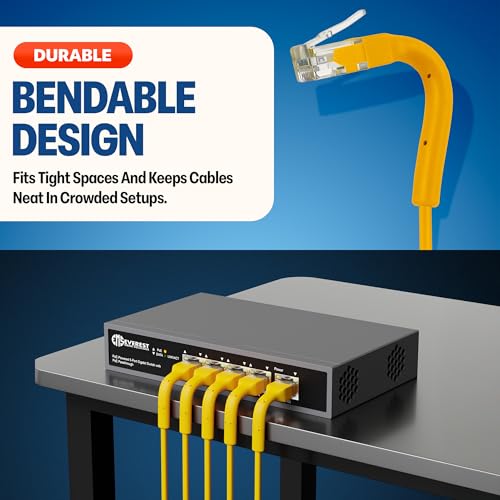 Image of Everest Ultra Slim Cat6a Ethernet Patch Cables 10ft (24-Pack) Yellow | Bendable, Thin and Flexible