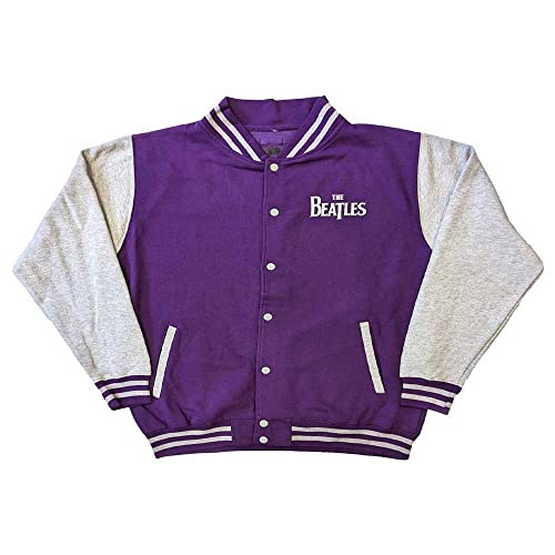 The Beatles Varsity Veste Drop T Band Logo Nouveau Officiel Unisex Purple - Les Beatles, Paul McCartney, John Lennon, RIngo Starr, George Harrison The Beatles Varsity Veste Drop T Band Logo Nouveau Officiel Unisex Purple