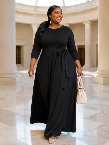 Image of PinkPatty Women's Plus Size V Neck 3 /4 Sleeve Boho Maxi Dress with Pockets