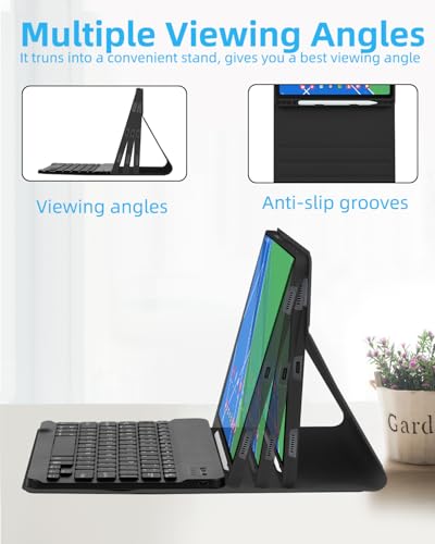 Image of EAMPANG Case with Keyboard Mouse for Samsung Galaxy Tab S10 Lite /S10 FE 5G /S9 FE 10.9 Inch /S9 11 Inch,7 Color Rainbow Backlit Detachable USB-C Keypad Magnetic Cover with Pencil Holder Black