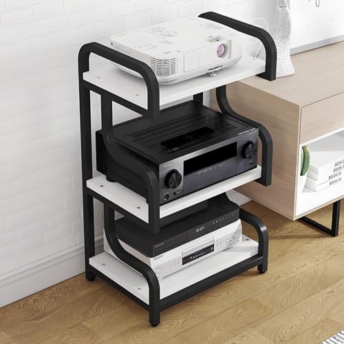 Meuble rack audio blanc et teck pour salon moderne et studio DJ - 2