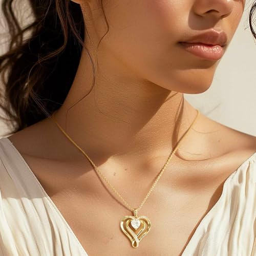 AmorAime 925 Sterling Silver Necklace for Women Heart Necklace 14K Gold Neclaces or Rose Gold Jewelry for Mother's Day or Birthday3