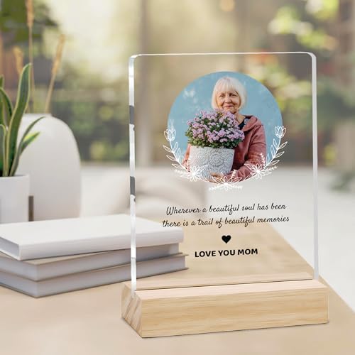 Image of Giftplease Customized Photo And Text Frame With Wooden Stand | Personalised Printed Photo Frame | Gift For Mom | Birthday | Mother's Day | Anniversary (Transparent, 5MM, 6 * 8 Inches), Tabletop