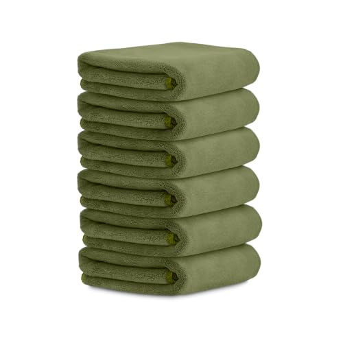 Image of HOUSSE Microfiber Face Towels | Ultra Absorbent, Odour-Free, Quick Dry 450 GSM Face Towel for Home, Gym, Travel, Running & Personal Use | 30x30 cm | Set of 6 in One Colour (Avocado Green, Pack of 6)