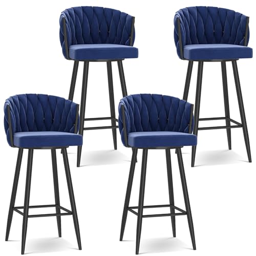Taburetes de comedor modernos de terciopelo para cocina, desayuno, pub, patas negras, 75 cm de altura