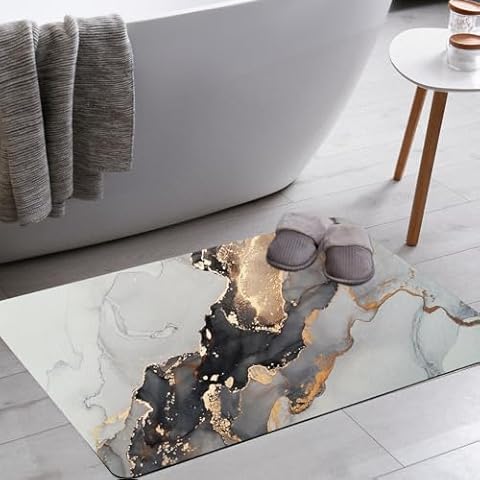 Mrcrypos Marble Dark Grey Bathroom Rug,Bath Mat Rugs Bathroom Floor Mat Super Absorbent Ultra Thin Low Profile Non Slip Quick Dry Washable for Bathroom Sink Shower Toilet,16"x24" Cover