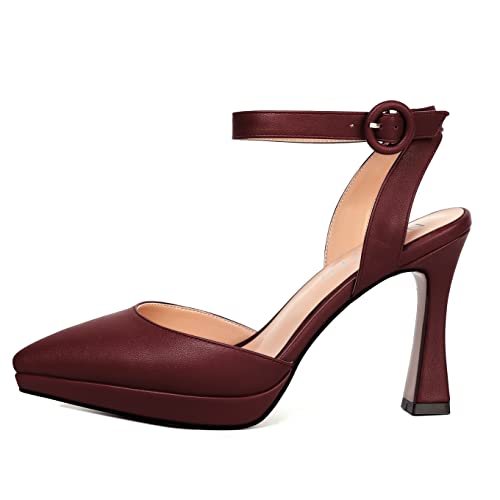 NUMALEO Womens Buckle Ankle Wrap Solid Sexy Matte Dating Pointed Toe Spool High Heel Pumps Shoes 4 Inch2