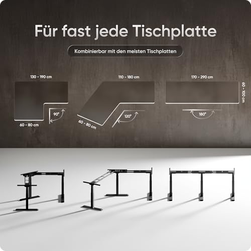 DESKSPACE Corner Elektrisch Höhenverstellbares Eckschreibtisch Gestell - 10 Jahre Gewährleistung, Ergonomischer winkelverstellbarer Steh-Sitz Schreibtisch Untergestell, Ecktischgestell (Schwarz)