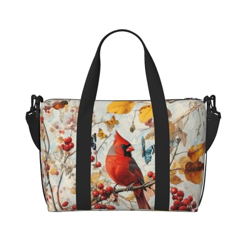 red bird print Travel Duffel Bag, Sports Tote Gym Bag, Swim Pool Bag Large Shoulder Tote Bag for Beach Weekender