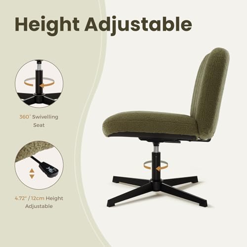 Image of IWMH Criss Cross Chair, Cross Legged Office Chairs no Wheels, Armless Wide Seat Desk Chair with Adjustable Height for Home, Vanity, Bedroom (Green)