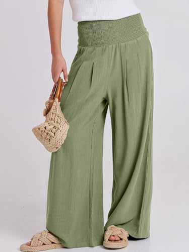Image of ANRABESS Women Linen Palazzo Pants Summer Boho Wide Leg High Waist Casual Lounge Pant 2026 Beach Travel Vacation Outfits