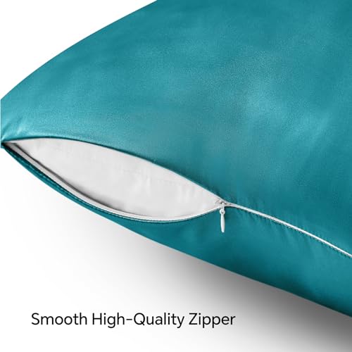 BEDELITE Satin Pillowcase with Zipper, Teal King Size Pillow Cases Set of 2, Super Soft and Cooling Similar to Silk Pillow Cases, Gift for Women Men(20x40 Inches)