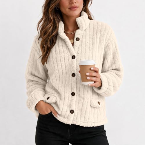 Sherpa Fleece Jacket Women Stand Collar Button Coat Travel Winter Daily Use - image 7