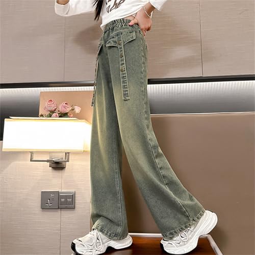 Jeans for Kids Girls Baggy Wide Leg Denim Pants Cute Elastic Waist Buttons Trousers Trendy Y2k Streetwear with Pockets4