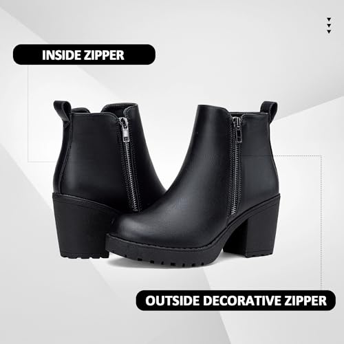 Vepose Women’s Ankle Chunky Heeled Boots, Platform Fashion Short 9018 Booties with Zipper4