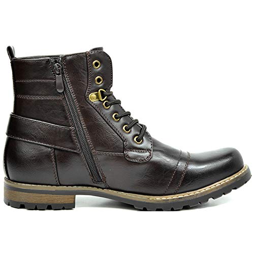 Bruno Marc Men's Motorcycle Combat Boots Casual Zipper Biker Boot, Dark Brown, Size 11 M US, PHILLY-5