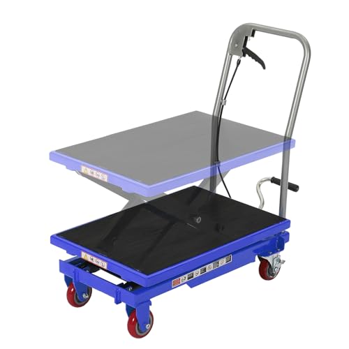 Hydraulic Lift Table Cart,1100lbs Capacity 32.2 Lifting Height,Manual Single Scissor Lift Table with Non-Slip Pad, 4 Wheels & Reflective Strips,for Material Handling & Transportation