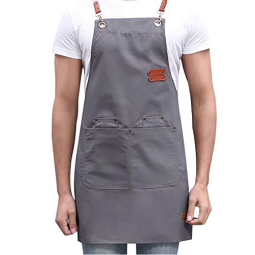 Bulckrew Kitchen Aprons For Men Women Chef, Cross-Back Aprons And Adjustable Straps, For Baristas, Chefs, Barbecues, Cooking-Gray #TOP2