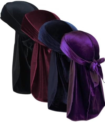 Velvet Durags for Men Waves 2/4 Pair Extra Long-Tail Du-rag Multiple Colors Du Rags for Waves