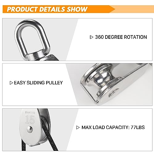 image for LAIWOO M15 Stainless Steel Pulley System Kit-Heavy-Duty Pulley Wheel, 
