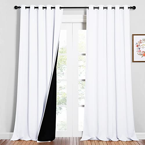 Image of NICETOWN Full Shading Cold Blocking Curtains for Windows, Super Heavy-Duty Black Lined Blackout Curtains for Bedroom, Privacy Assured Window Treatment (White, Pack of 2, 62 inches W x 95 inches L)