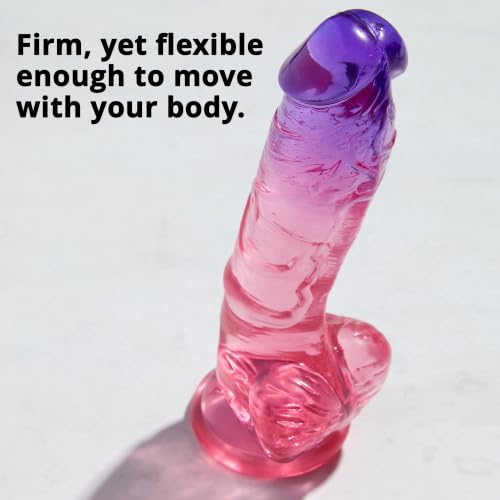 Image of Adam & Eve Sunset Dreams Dildo 7.5 in. Multicolor Flexible Realistic Dildo with Firm Shaft Veins Balls & Suction Cup Base for Hands Free Play Soft & Fleshy Insertable Phallic Head for Girthy Pleasure