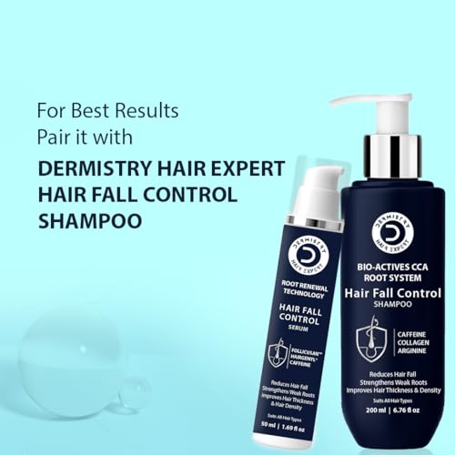 Image of Dermistry Follicusan Hairgenyl & Caffeine Hair Fall Control Hair Serum Strengthens Roots Improves Hair Thickness Density & Reduces Breakagses for Dry Frizzy Curly All Hair Type Men Women 50ml