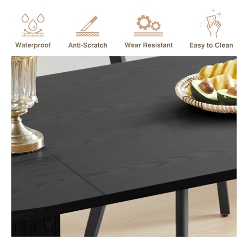 Image of 70.8 Inch Dining Table for 4-6 People, Oval Kitchen Table with Semi-Cylindrical Legs Base, Modern Farmhouse Round Dinner Tables for Dining Room Kitchen Living Room (Black)