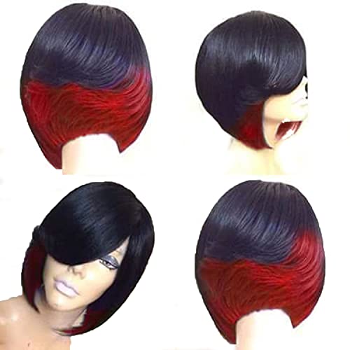 Neither MEAHO Short Straight Wigs Daily Wear Women Girls Wigs Halloween Cosplay Party Wigs Black and Red Wigs, 10 IN, (WIG-128A)