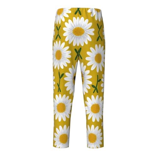 Pajama Pants Pajama Bottoms with Elastic Waistband Sleepwear Lounge PantsVintage Bee White Daisy Flowers2
