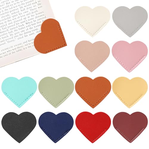 12 PCS Leather Heart Bookmarks Cute Corner Bookmarks Handmade Book Marks Book Accessories for Women Teachers Book Lovers Reading Gifts