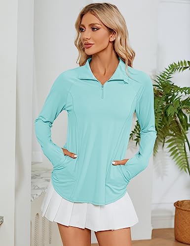 Image of LOMON Women Long Sleeve Shirts Sun Protection 1 /4 Zip Summer Quick Dry Hiking Shirts Quarter Zip Pullover for Women