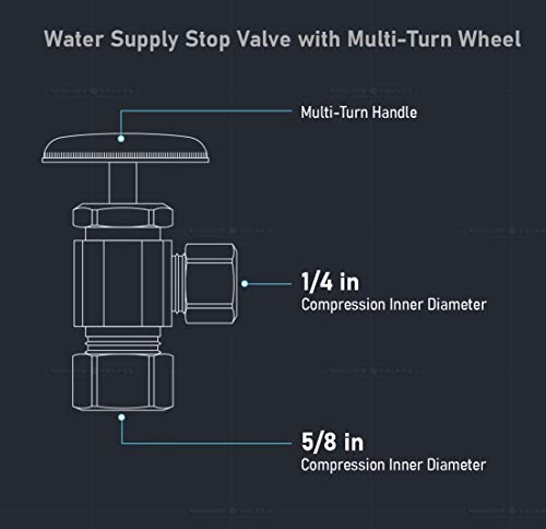 Image of Midline Valve 71514QS-OM-5 Water Supply Stop Valve with Multi-Turn Wheel; Angle Shut-off for Toilet, Sink, Dishwasher, Heater; 5 /8'' x 1 /4'' Compression; Chrome Plated Brass (5 PK)