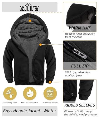 Image of ZITY Boys Zip Up Hoodie Fleece Jacket Kids Sherpa Lined Sweatshirts Outerwear Unisex Warm Winter Coat 6-15 Years Old