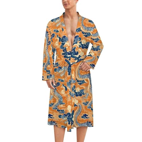 Lucky Dragon Funny Men's Robe Soft Lightweight Bathrobe Long-sleeve Spa Robes