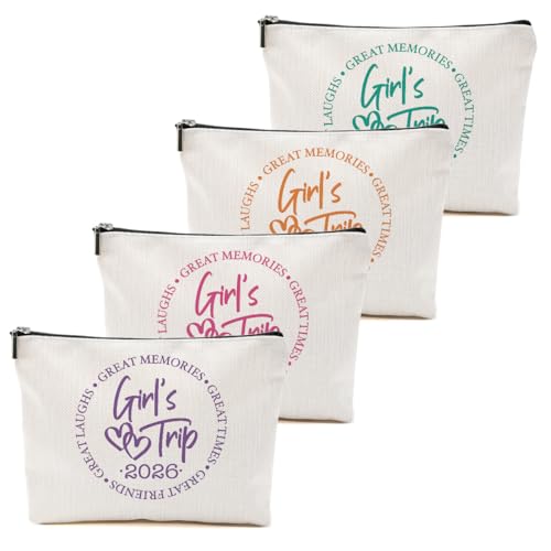 4 Pcs Girls Trip Gifts Favors, Girls Weekend Gifts Makeup Bag, Bestie Gifts Weekend Bag Vacation Cosmetic Bag, Friendship Gifts for Women Best Friend, Graduation Wedding Gifts Toiletry Bag
