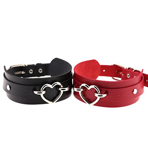 Sjyfal Women Heart Leather Choker Necklace Adjustable Girls Punk Rock Collar Necklace Pink #TOP4
