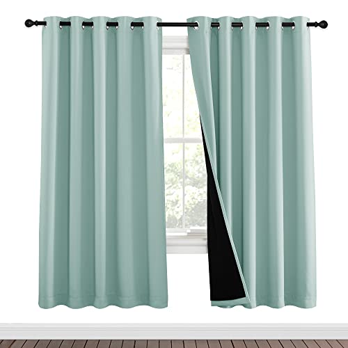 Image of NICETOWN 100% Blackout Window Curtain Panels, Full Light Blocking Drapes with Black Liner for Nursery, 72-inch Drop Thermal Insulated Draperies (Aqua Blue, 2 Pieces, 62-inch Wide Per Panel)