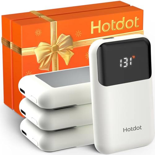 Hotdot Hand Warmers Rechargeable with Gift Box, 4 Pack Electric Hand Warmer with LED Display Battery and Temperature, 4 Heating Levels Portable Hot Hands, for Men, Women, Hunting Ivory