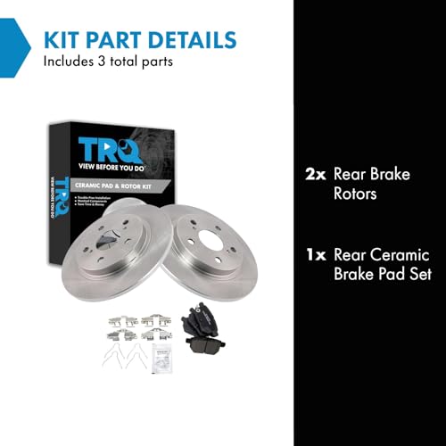 Image of TRQ Rear Brake Pad and Rotor Set Ceramic Compatible with 2016 Scion iM 2008-2015 xB 2017-2018 Toyota Corolla iM 2009-2013 Matrix