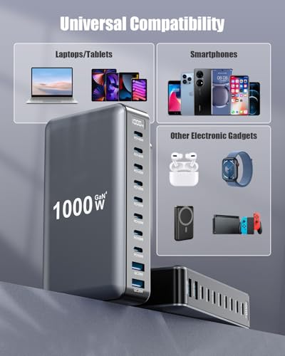 Image of 1000W USB C Charger Block,10-Port USB C GaN Multiple Port Charging Station | Compact Desktop Charger for Home Office,140W Laptop Fast Charger Adapter for MacBook Pro /Air,DELL,iPad,iPhone,Samsung Galaxy