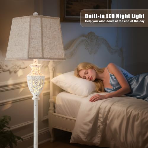 Image of Luvkczc Rustic Floor Lamp - Resin Carved Base with Hollow Night Light